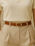 1pc New Women's belt fashion trend alloy needle buckle shape simple PU leather decorative waistband students daily casual wear