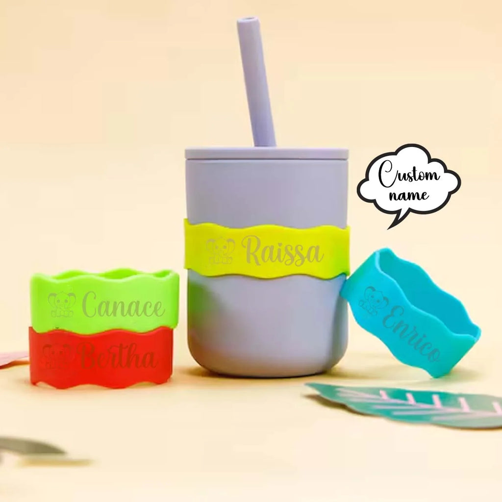 Personalized Name Custom Silicone Tumbler Sleeve Band Flexible Anti-Slip Cup Grip Wrap Water Bottle Decor Strap Custom Party