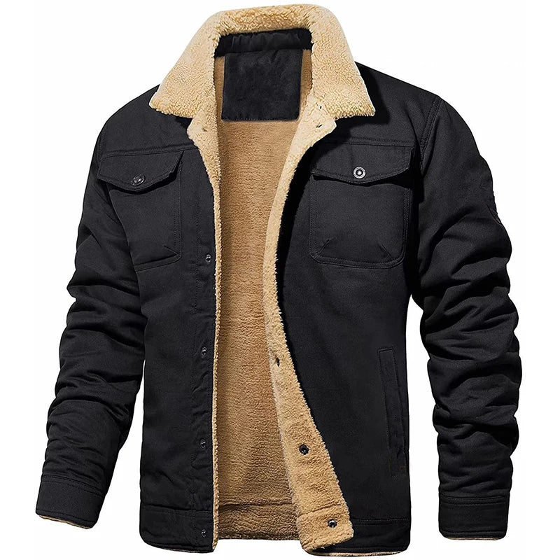 2025 New Men's Winter Casual Fleece Jacket Solid color Warm Non-elastic Lapel Button jacket suitable for daily commuting outdoor