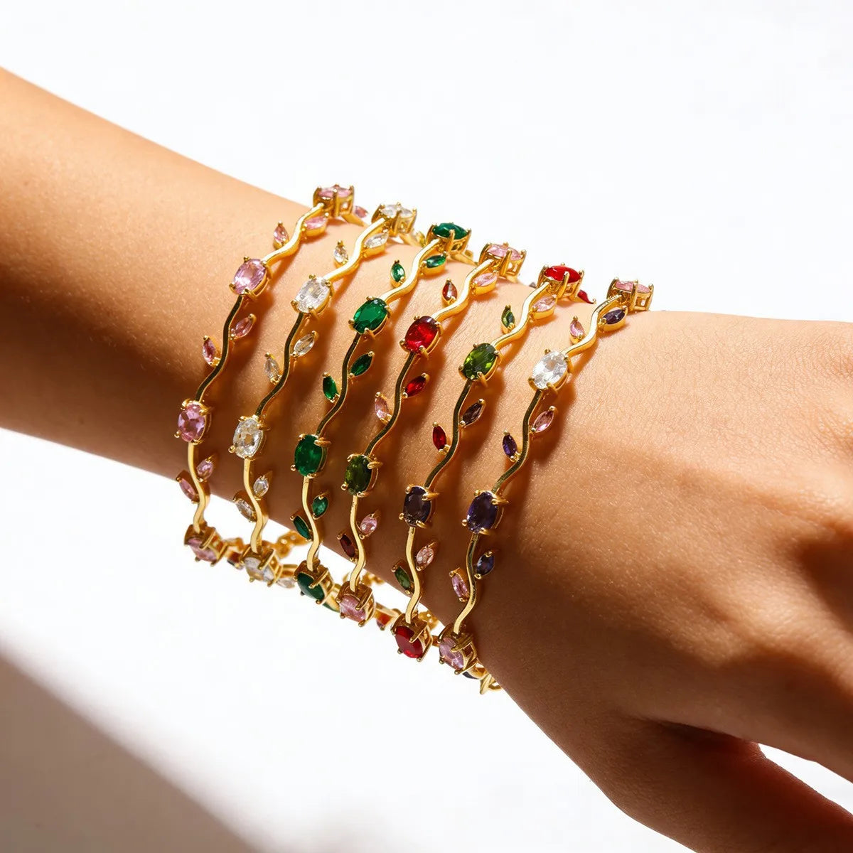 LATS Colorful Trendy Charm Sparkling Leaf Cubic Zirconia Bracelets for Women Party Wedding Fashion Jewelry Gift