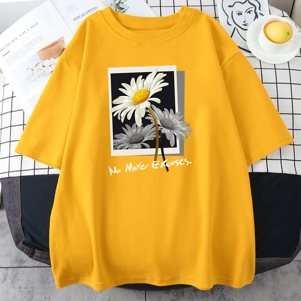 Cotton  100% New Beautiful Flower Picture Women's T-shirt Hip Hop Loose Street Wear Fashion Top Graphic T Shirts