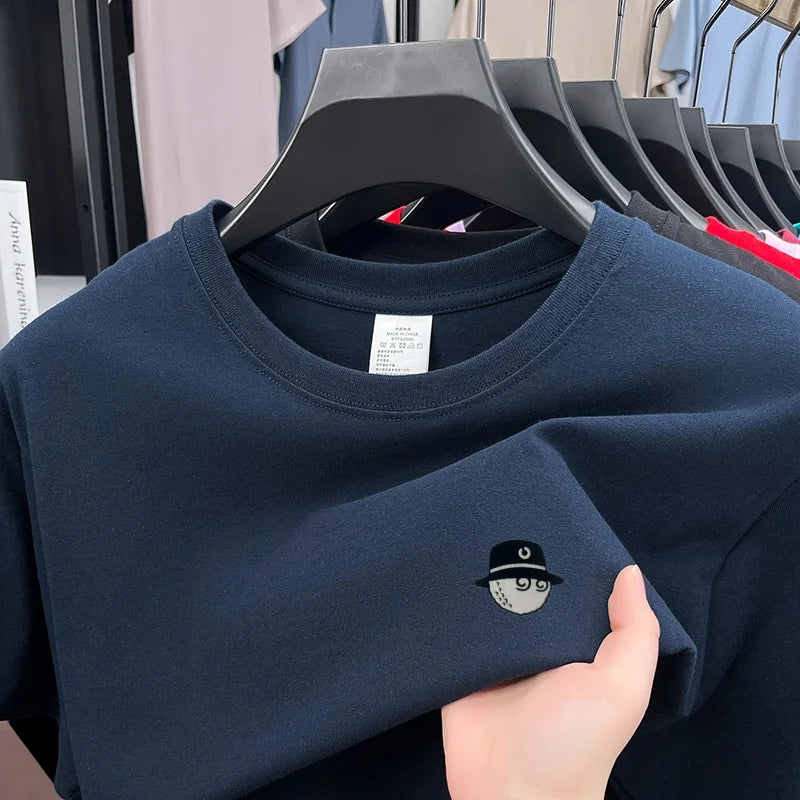 Cotton100 High End Design Brand Men's Summer Short Sleeve Round-Neck Print Versatile T-Shirt Fashion Sport Casual Men's Clothing