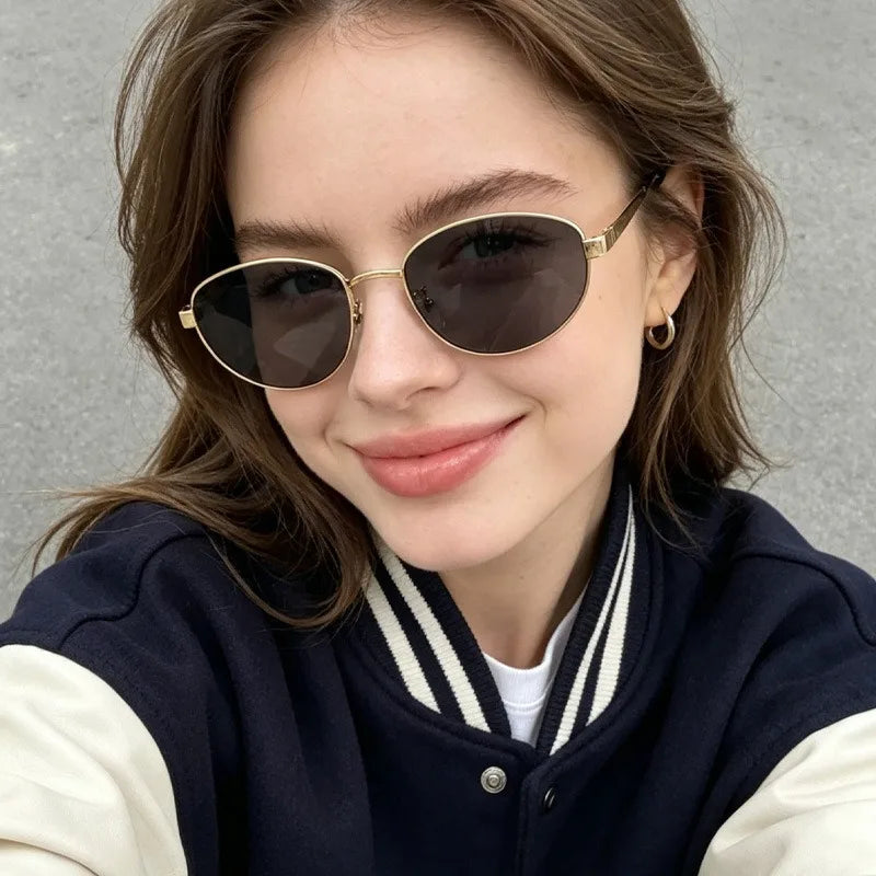 Small Frame Oval Sunglasses Women Fashion Luxury Metal Frame Sunglasses Men UV400 Driving Goggles Sunglasses 2026 New Arrival