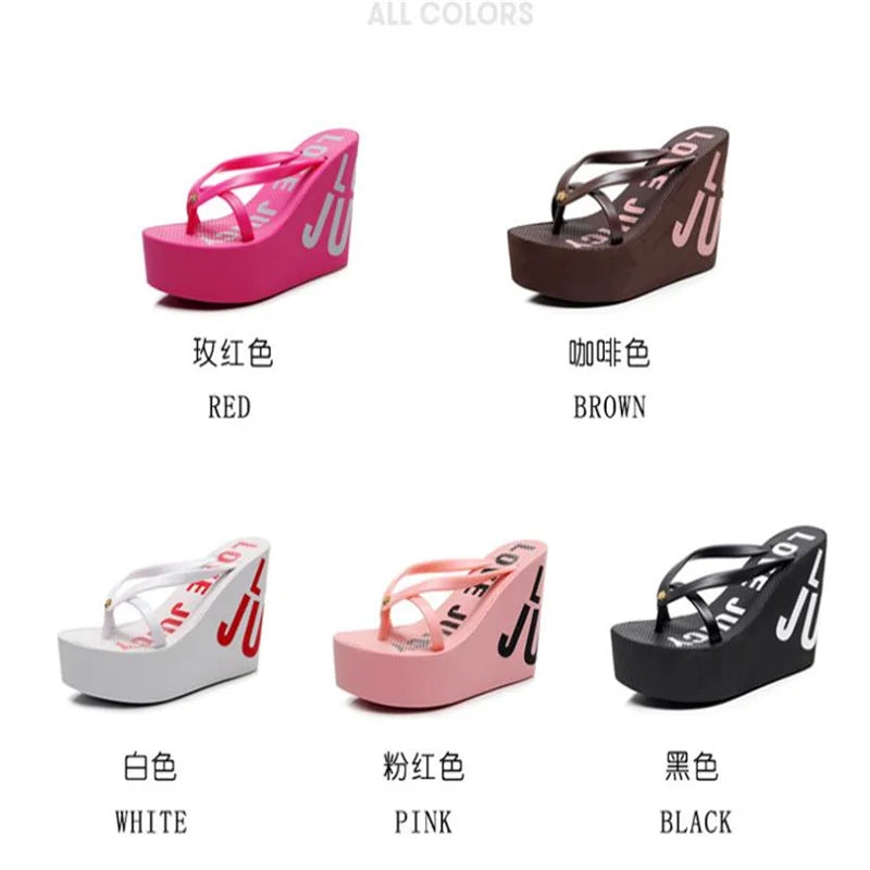 8cm 11cm Summer Wedges Flip Flops for Women Cloth Clip Toe Chunky Platform Slippers Woman Plus Size Light Non-slip Beach  Sandal