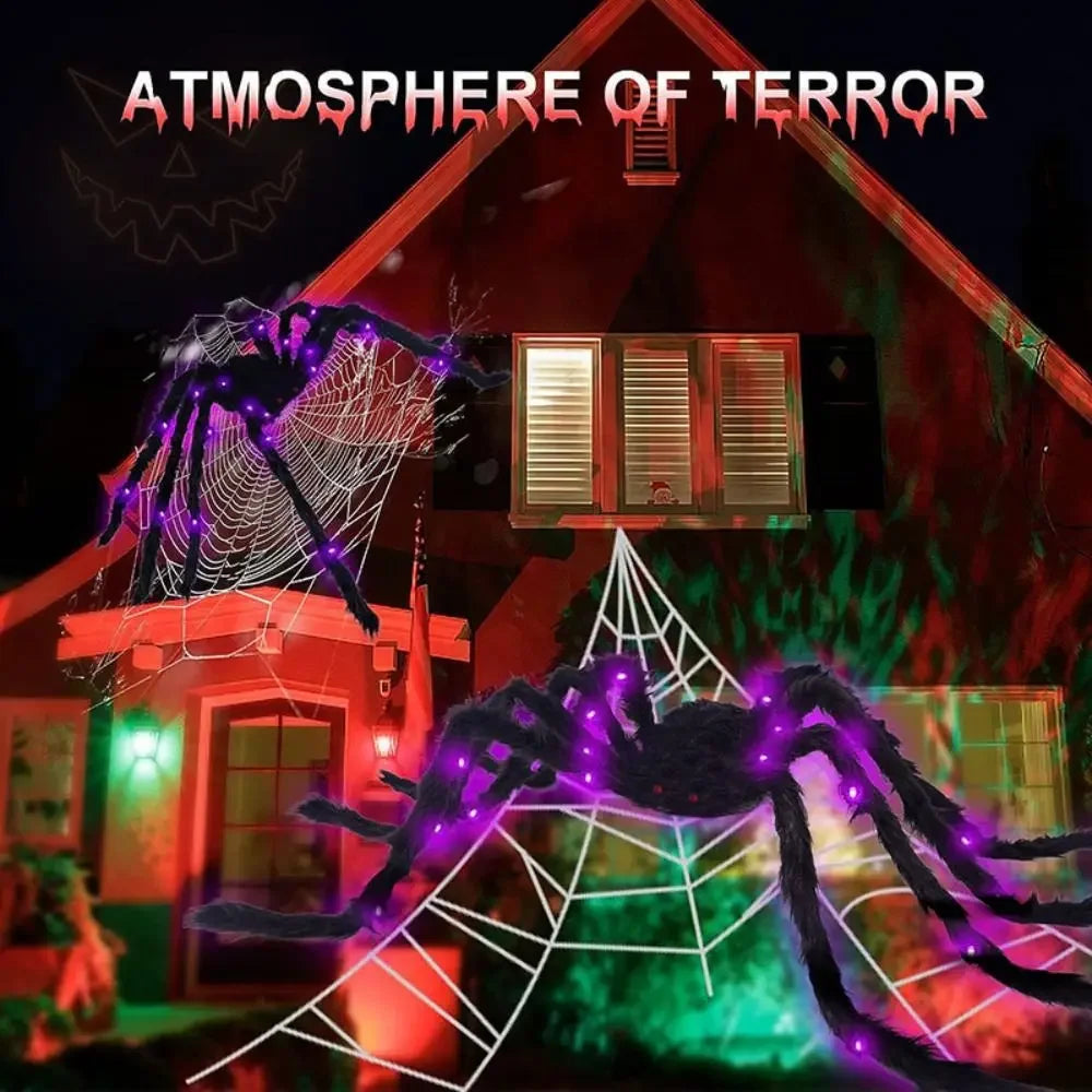 8 Modes Halloween Spider Web Lights Waterproof Glow LED Spider Net Hanging 250 LEDs Luminous Halloween Spider Haunted House
