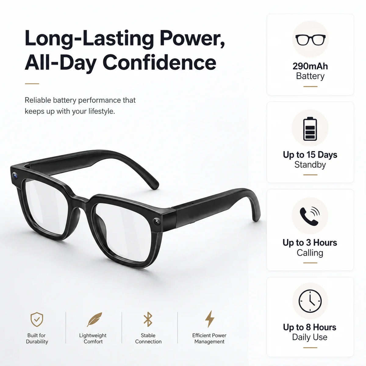 AI Smart Glasses with Camera, 4K EIS Anti-Shake Video & Photo Capture, Real-Time Translation,Open-Ear Bluetooth Audio
