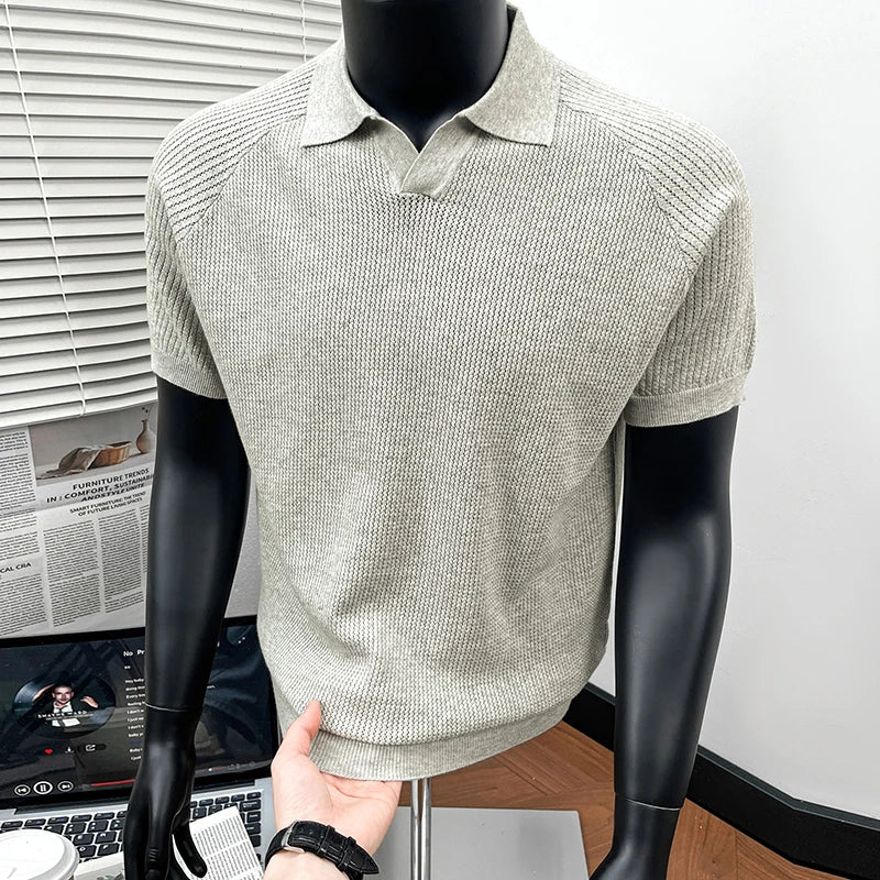 Cotton 100% summer new knitted shirt short sleeved polo shirt fashionable casual versatile breathable new trendy top