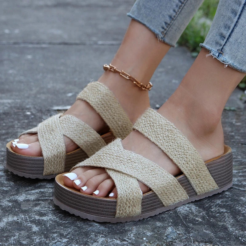 2023Flatform Cork Sandals Women Summer 2023 Non Slip Platform Clogs Slippers Female Thick Bottom Outdoor Slides Shoes Woman