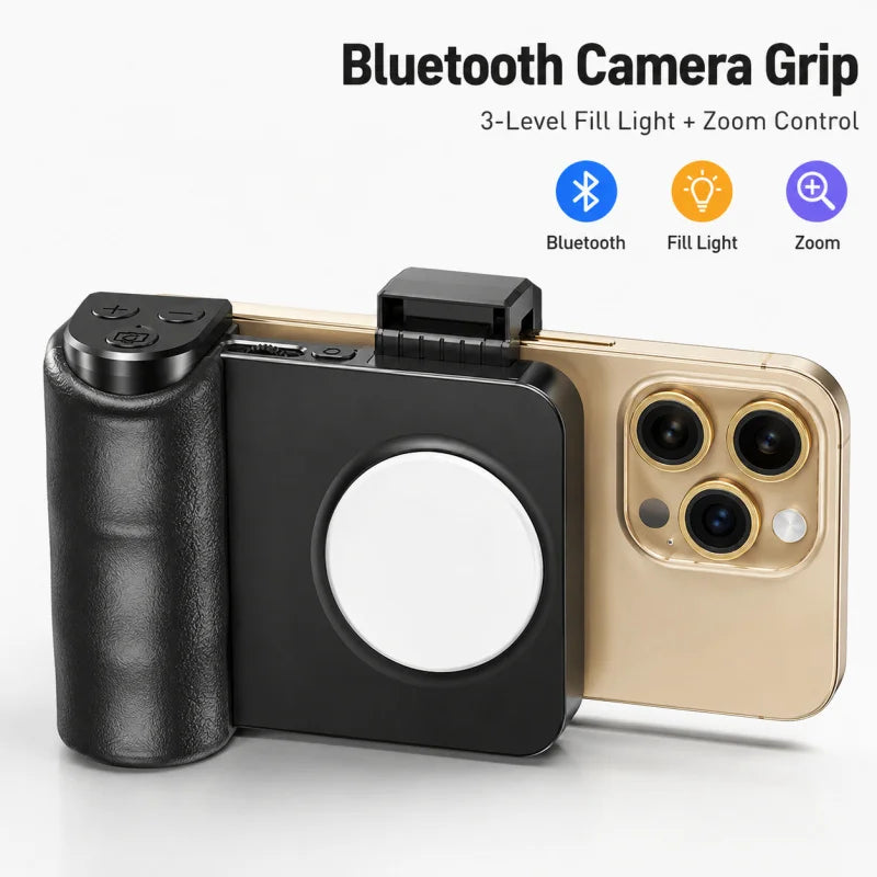 2025 New Bluetooth Phone Camera Grip Selfie Stick with Fill Light, Handheld Tripod Stand for Smartphone, Adjustable Zoom Remote