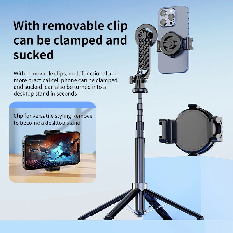 Magnetic Phone Handheld Selfie Stick, Extendable Length, Built-in Tripod, Wireless Shutter, Dual-Axis Adjustment, Compatible Wit