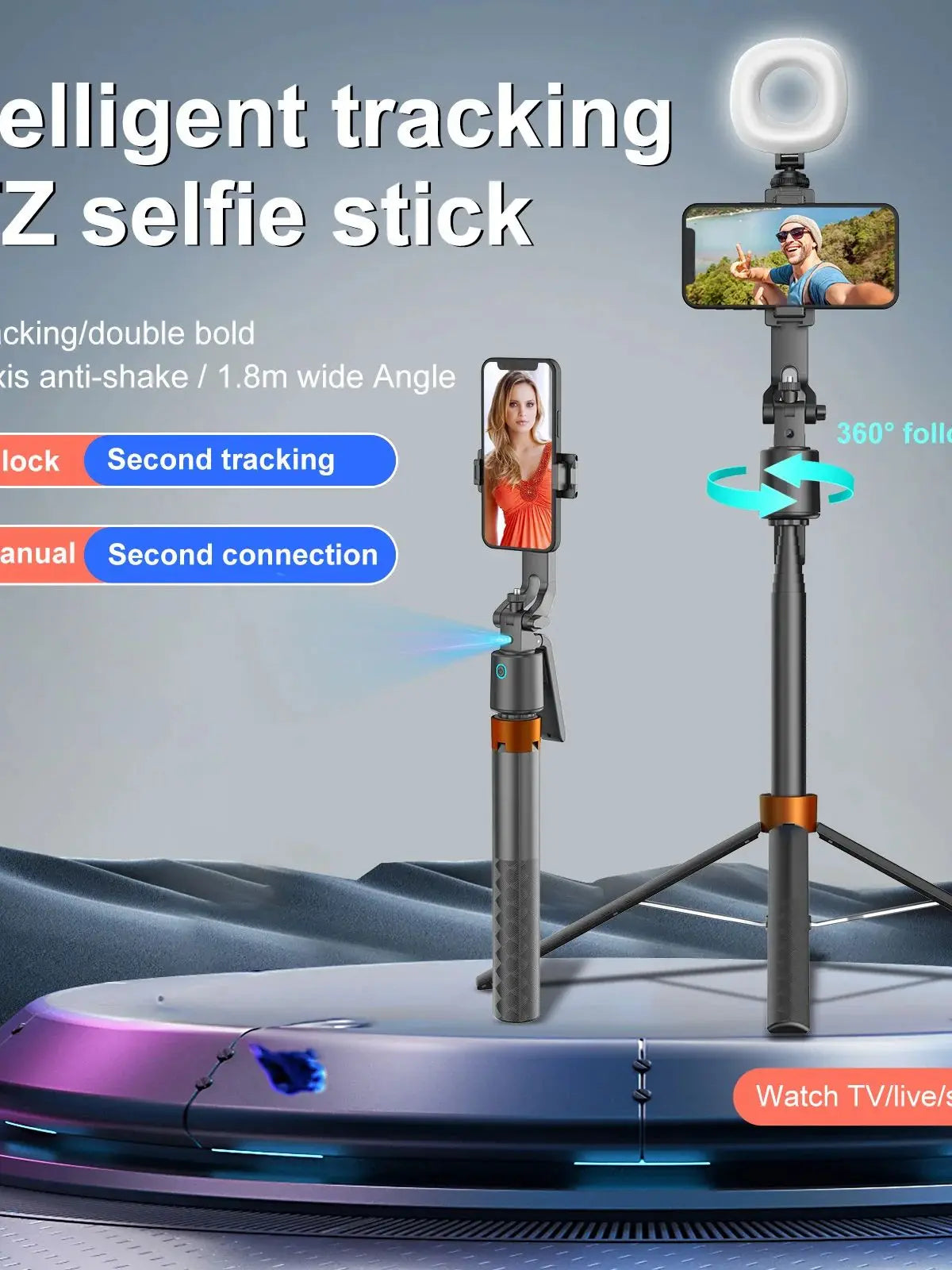 2026 Q13 AI Selfie Stick Tripod with 360 Degree Facial Tracking Multifunctional Phone Holder Includes Remote Control