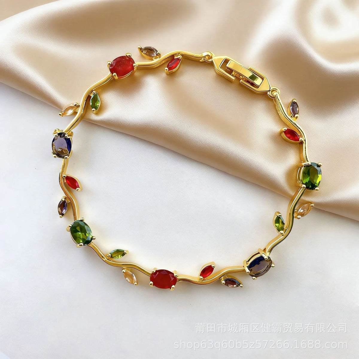 LATS Colorful Trendy Charm Sparkling Leaf Cubic Zirconia Bracelets for Women Party Wedding Fashion Jewelry Gift