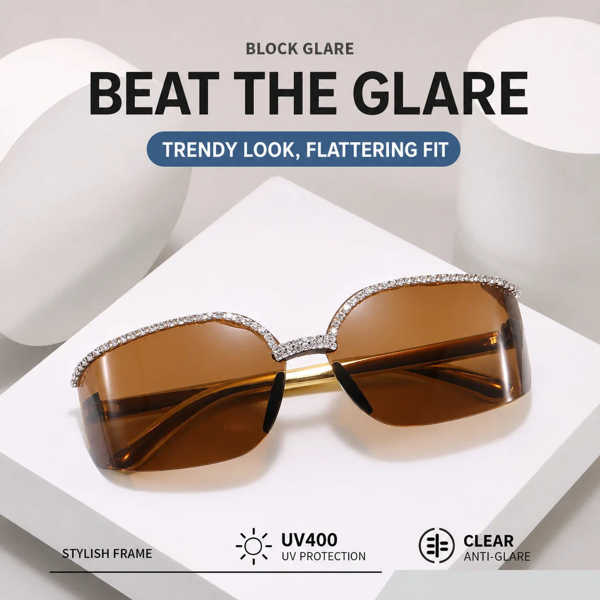 Outdoor Travel Eyewear Reliable Uv400 Sunglasses Rhinestone Square Sunglasses Lightweight Pc Frame Sunglasses For Parties