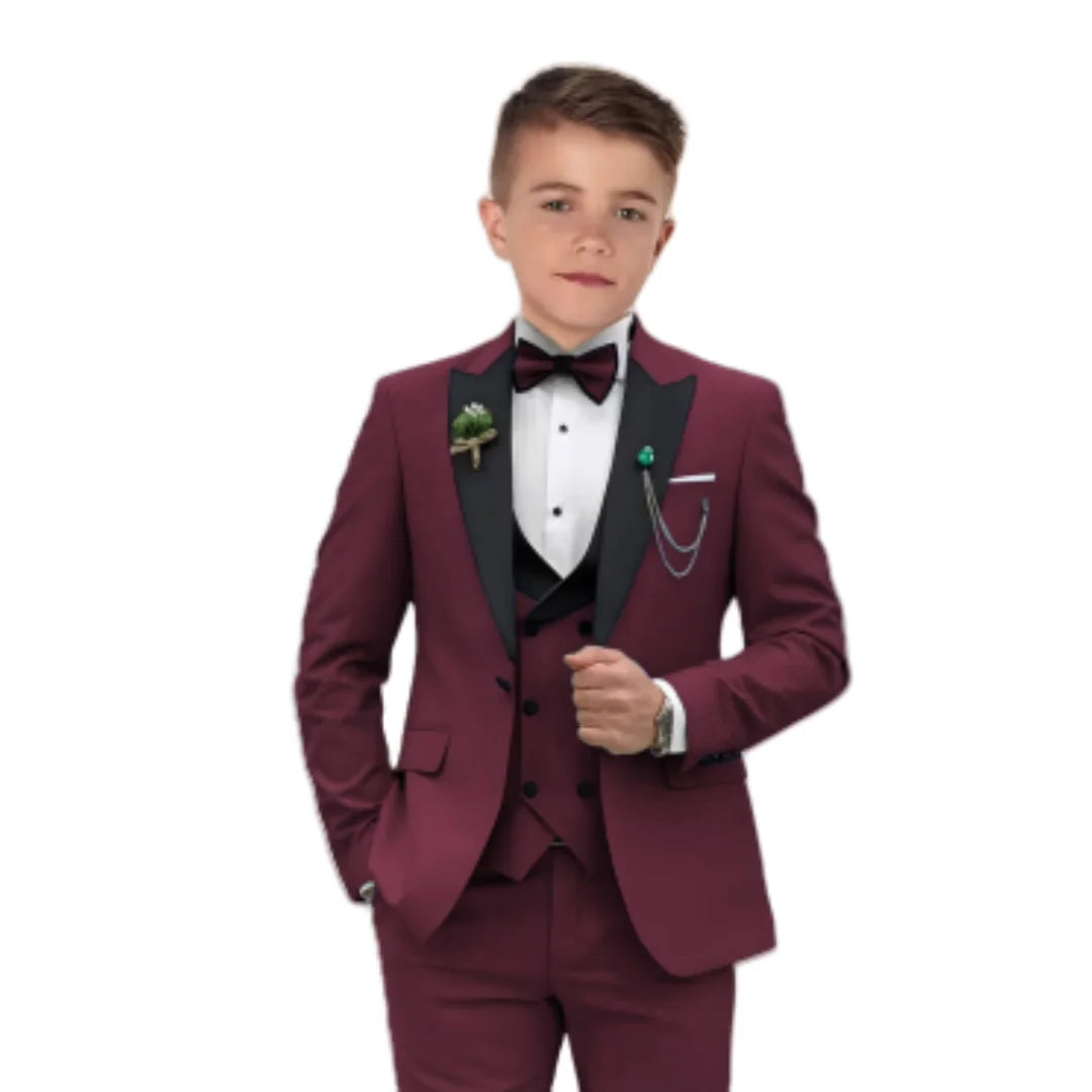 24h Ship Boy's Formal 4-piece Suit Set Including Blazer Vest Pants Bow-tie Smart Kids Tuxedo Suits Dress Wedding Ring Bearer