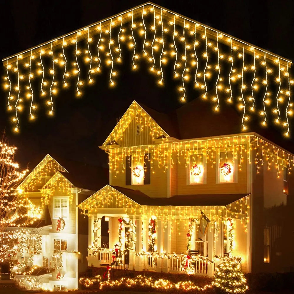 Christmas Lights Outdoor Decoration 4m Droop 0.4-0.6m Led Curtain Icicle String Lights Garden Xmas Party Decorative Lights