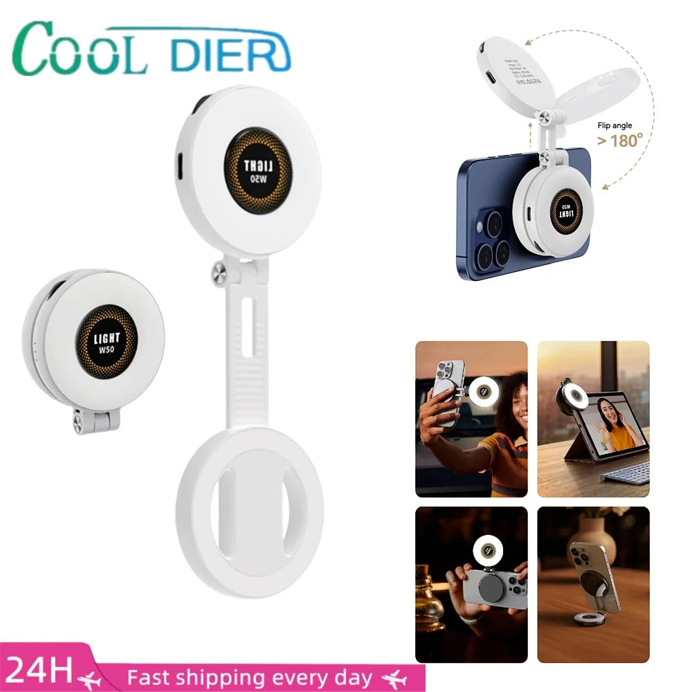 2in1 Portable Foldable Magnetic Rechargeable Ring Fill Light Phone Holder Perfect for Travel, Desktop, Selfies, Video, Makeup