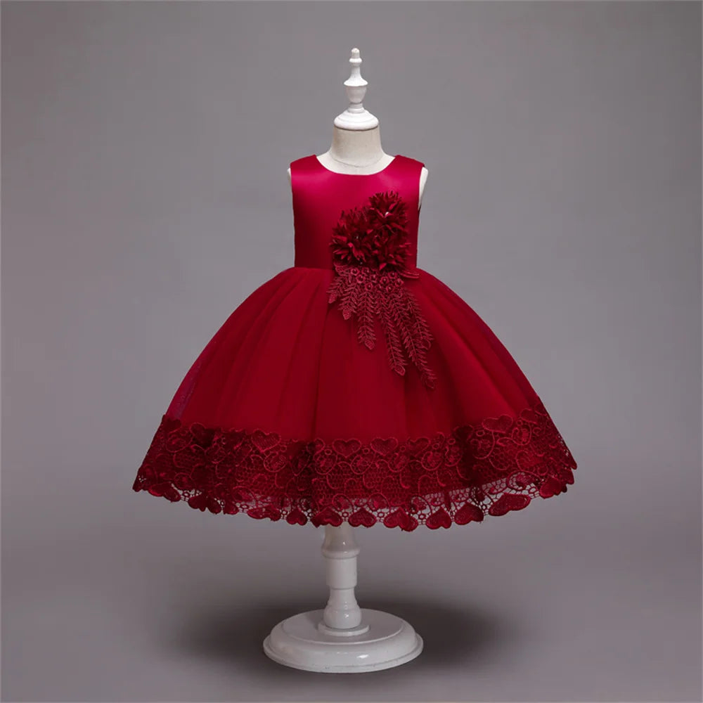 Yellow Lace Flower Girl Dress Bows Children's First Communion Dress Girls Sleeveless Princess Dresses
