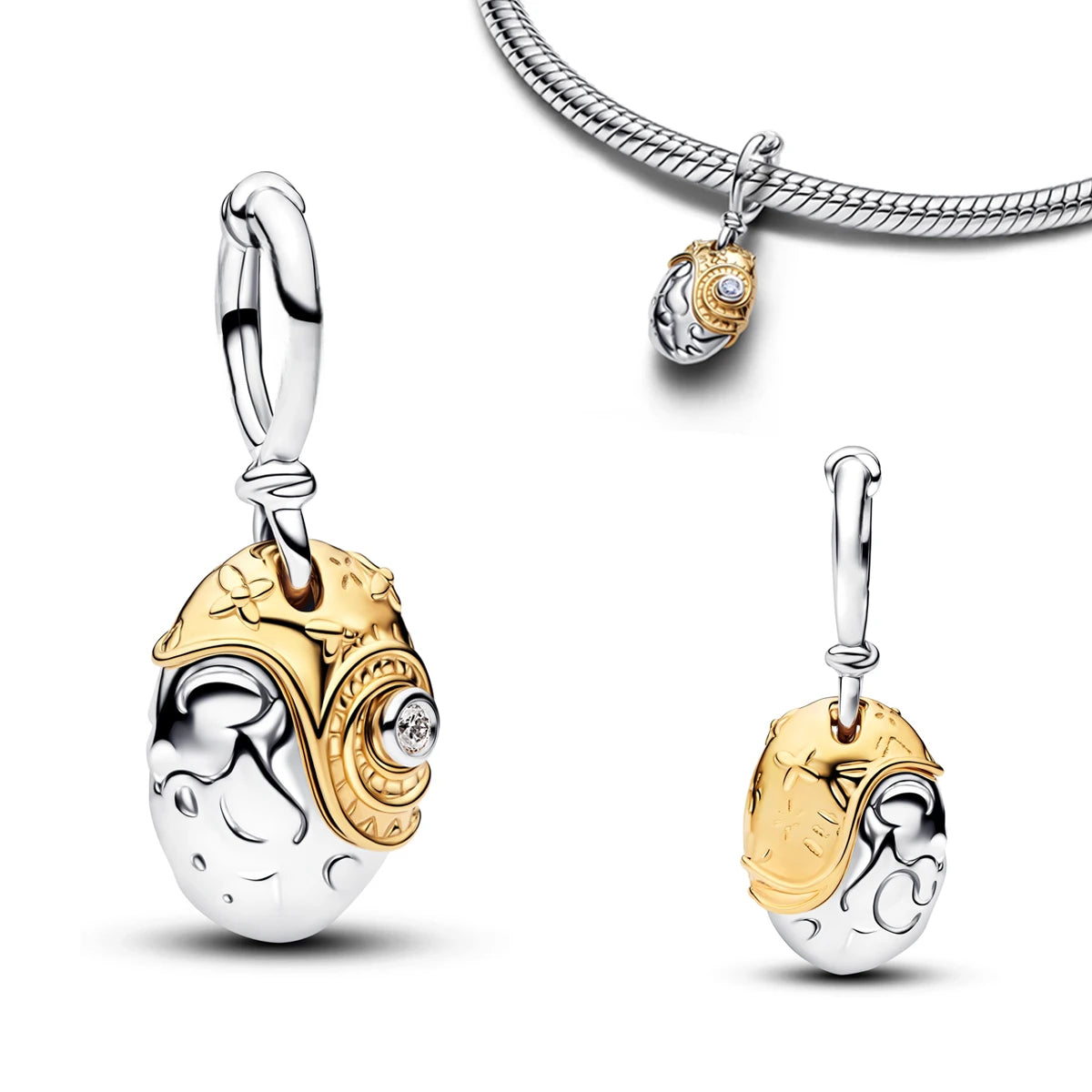 2026 Original 925 Silver Heart shaped Sun Moon Ring Bead Pendant Bracelet Necklace Women's DIY Jewelry Festival Gift