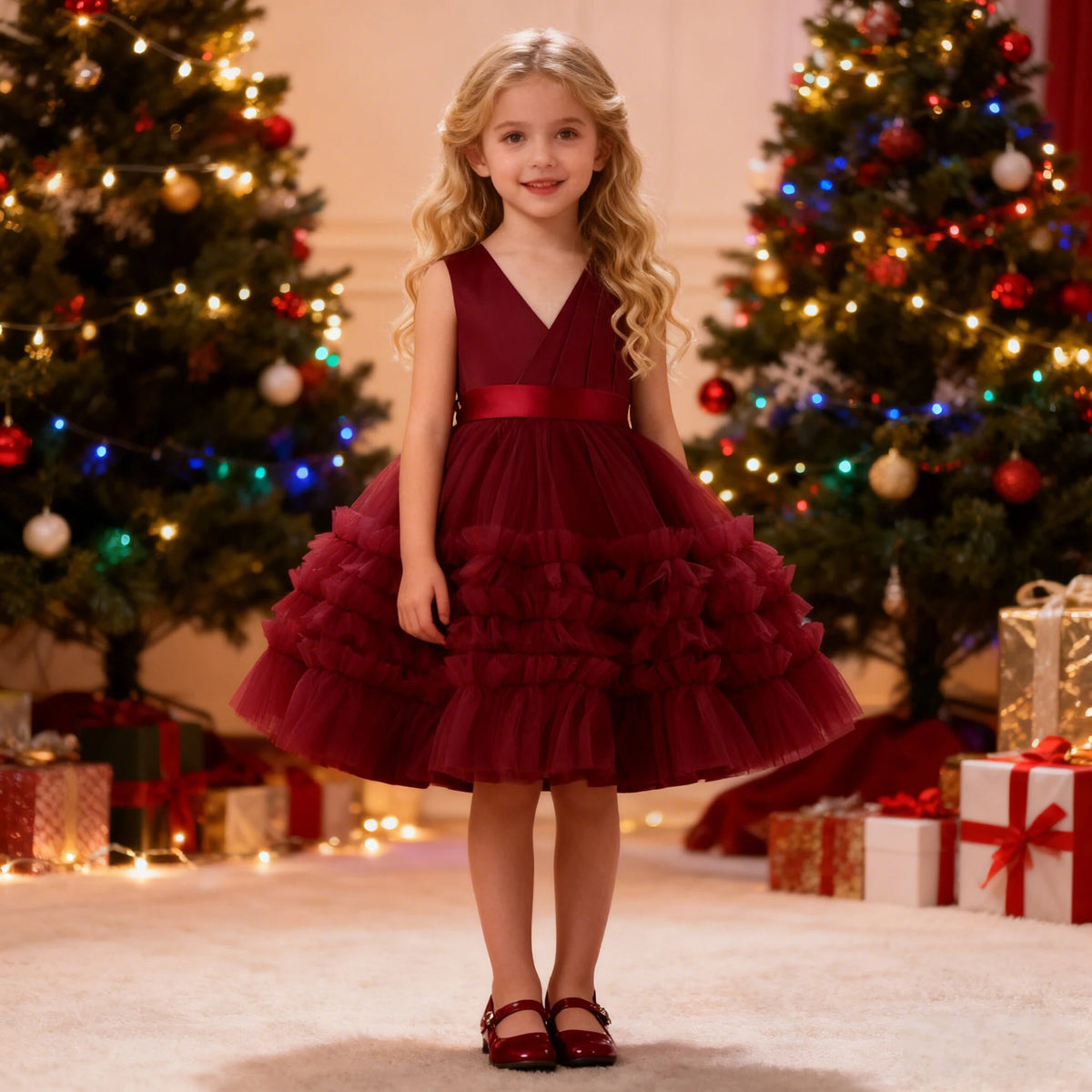 Elegant Bow Bridesmaids Girl Party Dresses Christmas Costumes Tulle Birthday Princess Prom Dress for Girls Wedding Evening Gown