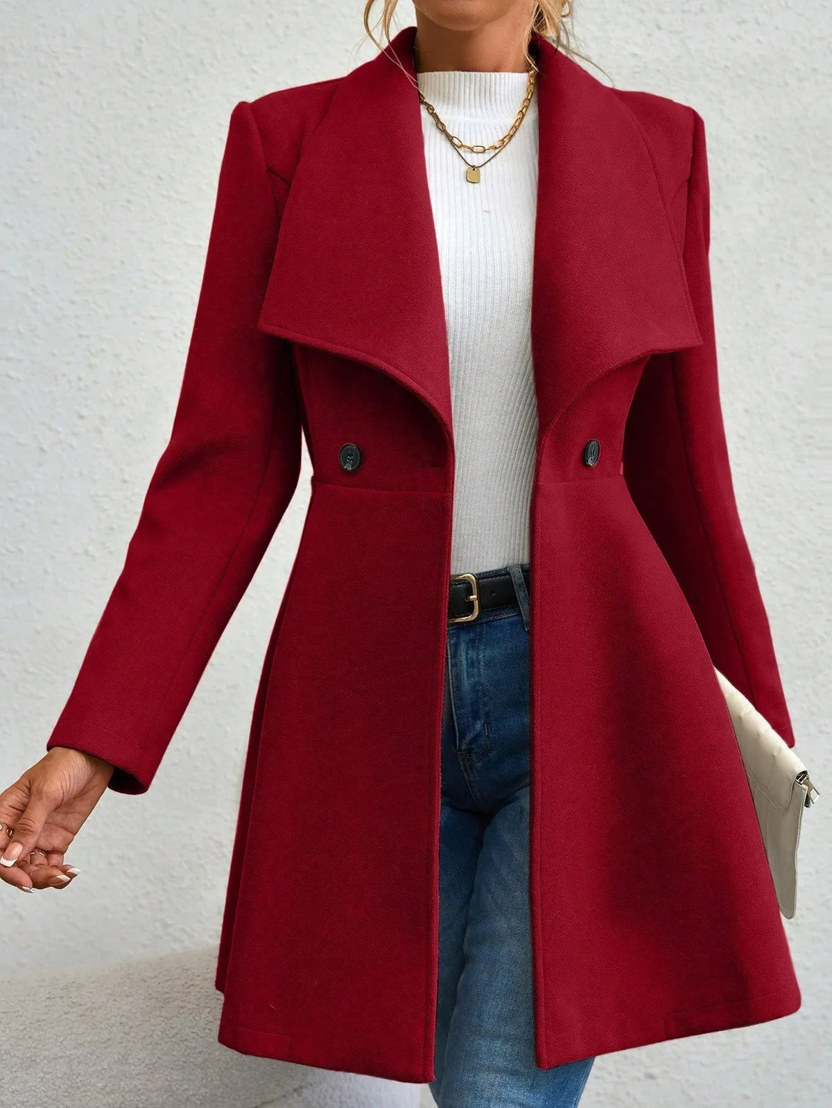 Autumn Winter Fashionable Notch Lapel Buttoned Slim Fit Woolen Coat for Women New Arrival Tailored Elegant Outerwear