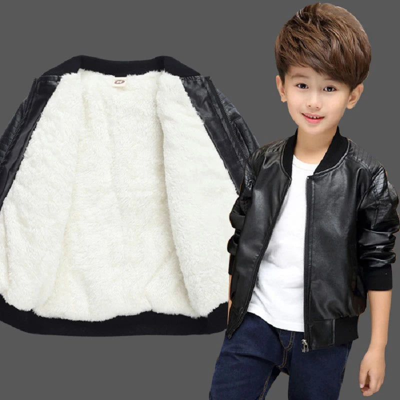 2-13 Years Winter Boys PU Jacket Plus Velvet Keep Warm Leather Jacket For Boys Coat Waterproof Outerwear Teenagers Kids Clothes