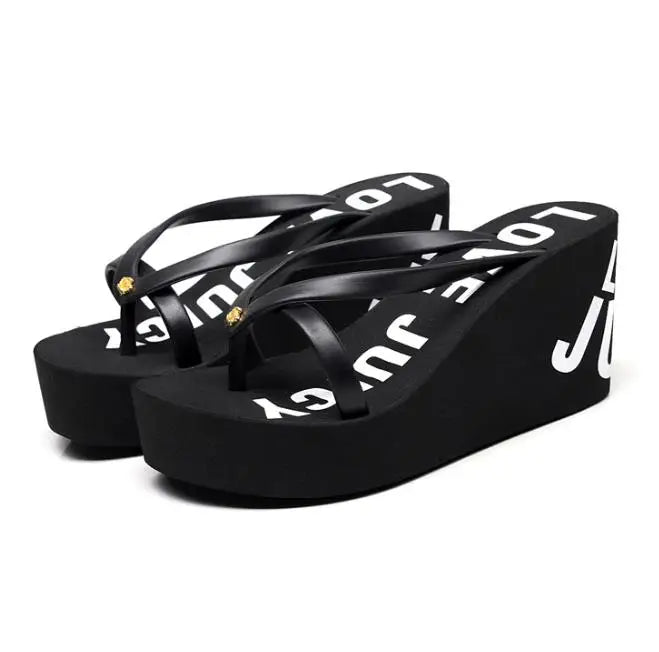 8cm 11cm Summer Wedges Flip Flops for Women Cloth Clip Toe Chunky Platform Slippers Woman Plus Size Light Non-slip Beach  Sandal