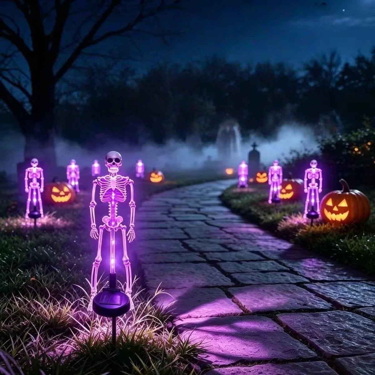 LED Solar Glowing Skeleton Garden Light Waterproof Halloween Outdoor Yard Decoration  Stake Lamp for Lawn Pathway Party