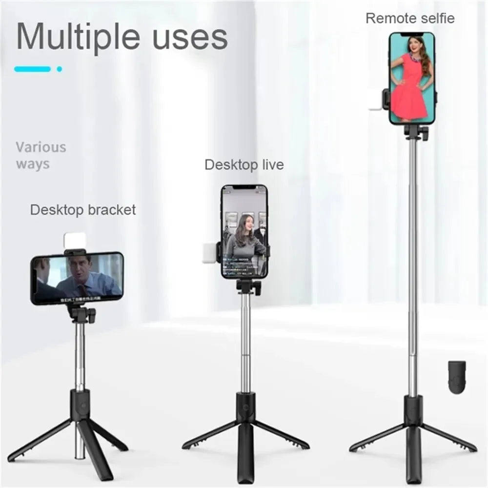 Selfie Stick Wireless Tripod Stand with Light Bluetooth Remote Extendable Tripod for iPhone Mobile Phone Live Streaming