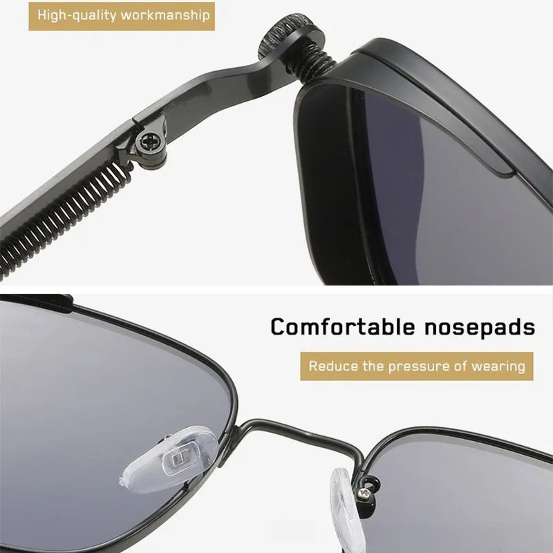 Fashion Metal Punk Style Sunglasses for Men Anti-UV Driving Glasses Women Eyepiece Sunglasses with Spring Hinges