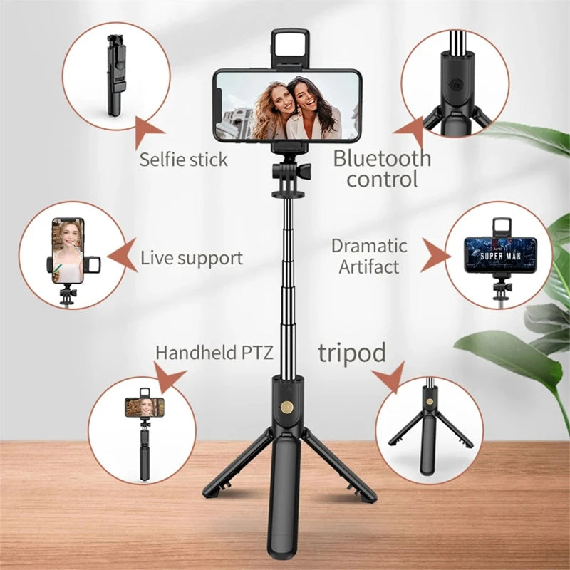 Selfie Stick Wireless Tripod Stand with Light Bluetooth Remote Extendable Tripod for iPhone Mobile Phone Live Streaming