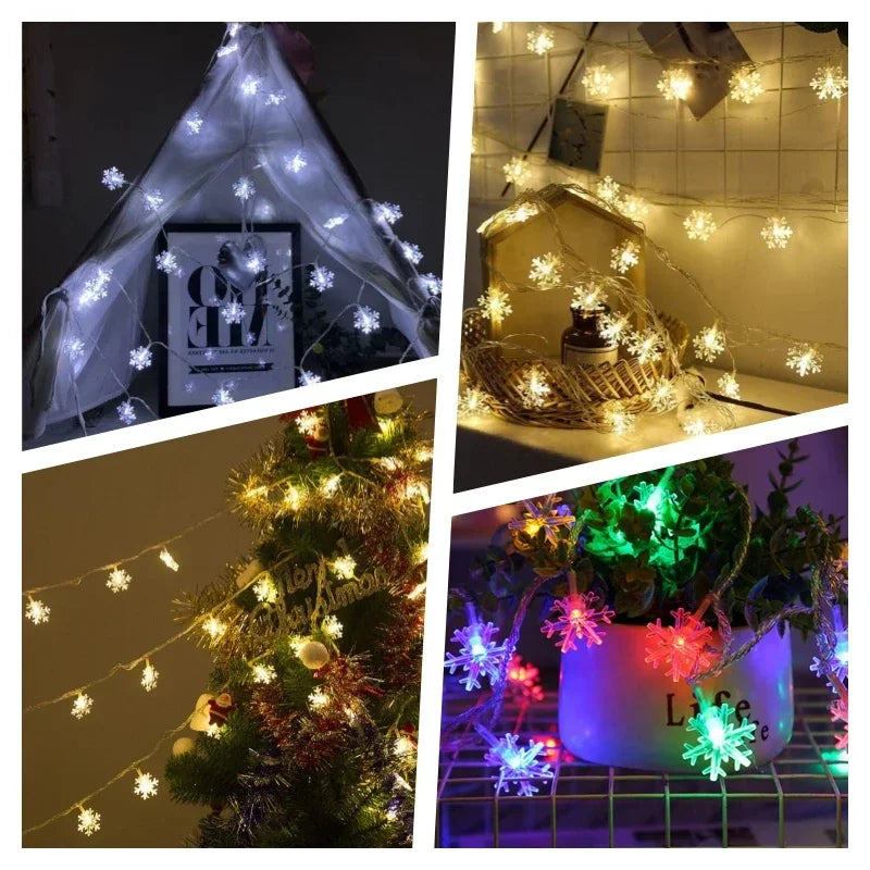 LED Lights String Snowflake Festoon Light USB Plug Christmas Tree Light Aesthetic Room Decoration Wedding Party New Year's Decor