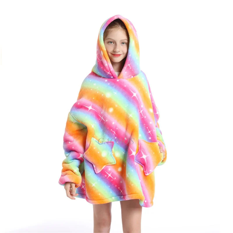Kids Oversized Hoodie Blanket With Sleeve Boy Girl Sweatshirt Winter Fleece Hoody Avocado Rainbow Dinosaur Print Hooded Sweat