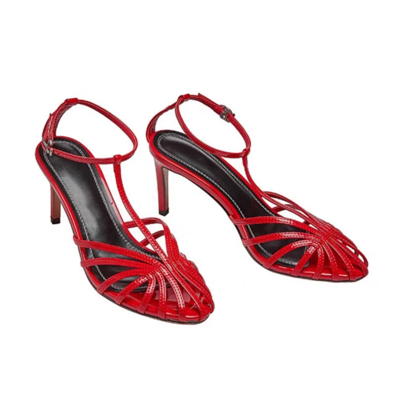 Sandals Women 2025 Simple Style T-strap Sandals for Girls Women Sexy Heel Narrow Band Party Wedding Shoes Summer Sandalias