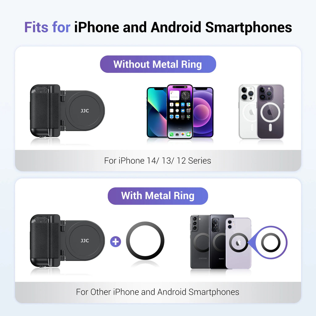 JJC Magnetic Phone Camera Grip Handle Selfie Bracket with Wireless Shutter Remote with 1/4” Tripod Screw for iPhone 17 16 15 14