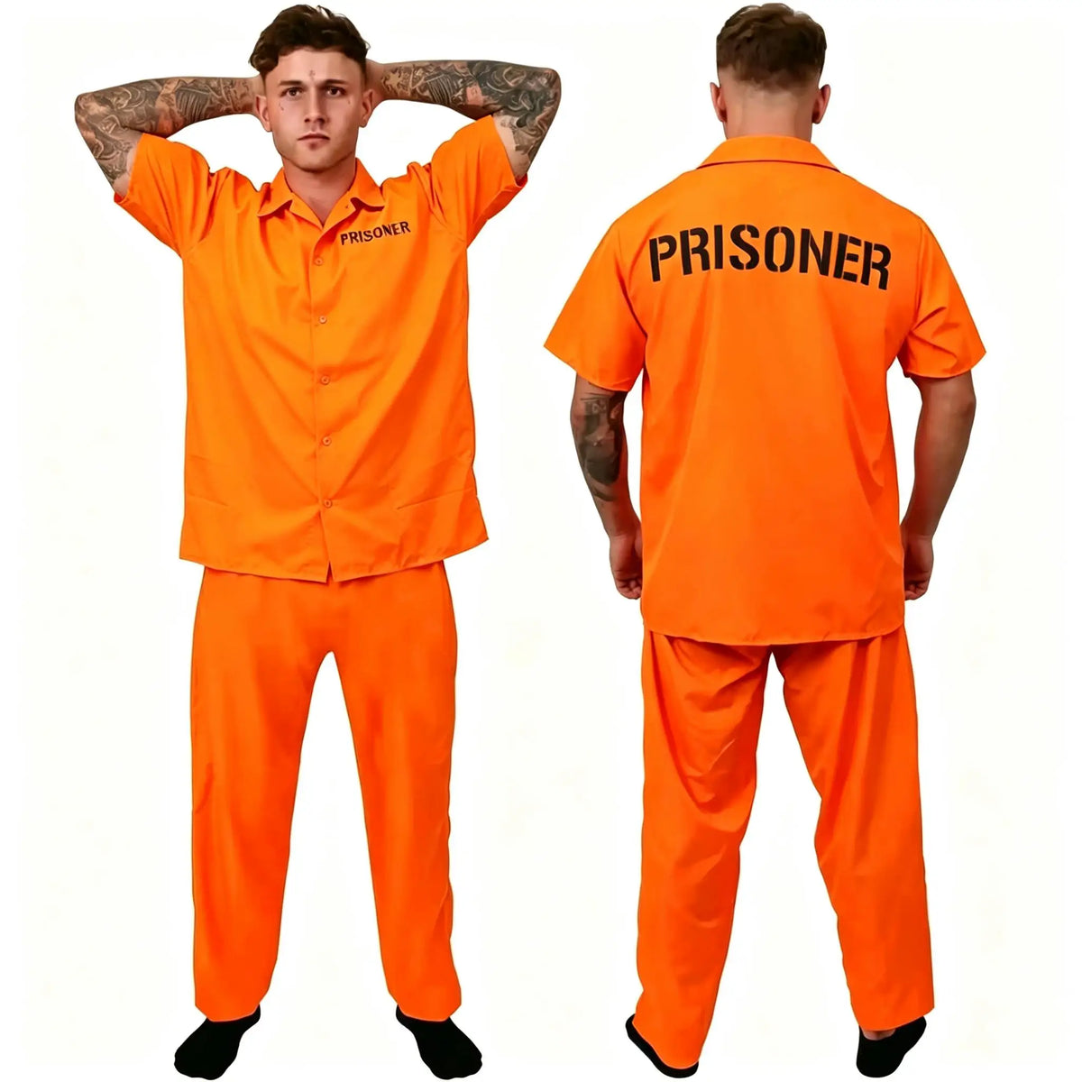 Unisex New Black Convict Halloween Cosplay Adult Orange Prison Uniform Shirt Disfraz Deguisement Fancy Dress Party Top Blouse