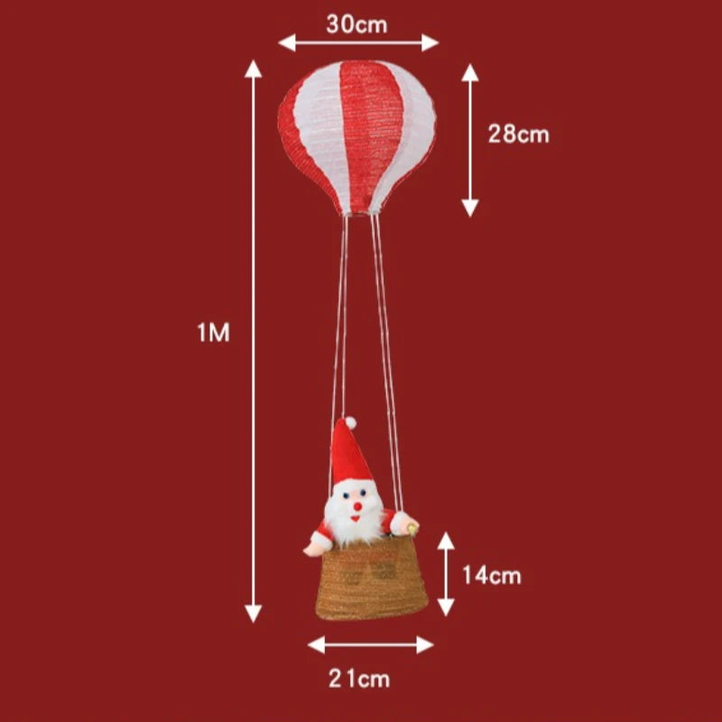 Christmas Hanging Ornament, Glowing Hot Air Balloon Santa with Leather Cord for Indoor Home Decor