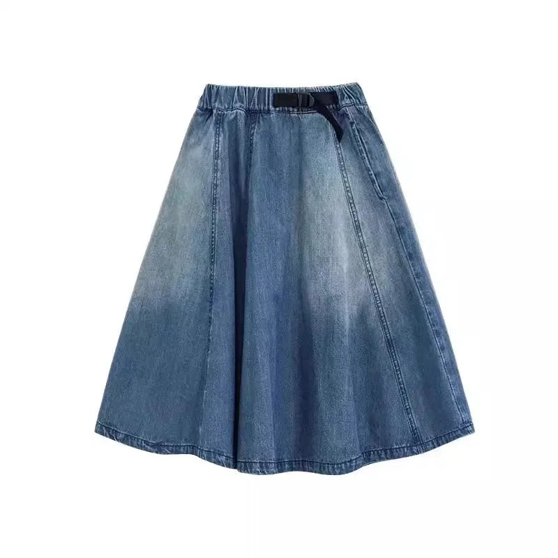 Classic Kids Designer Elastic Waist Long Denim Skirt for Teens Girl Vintage Blue Summer Streetwear Skirt Child Casual Outfit