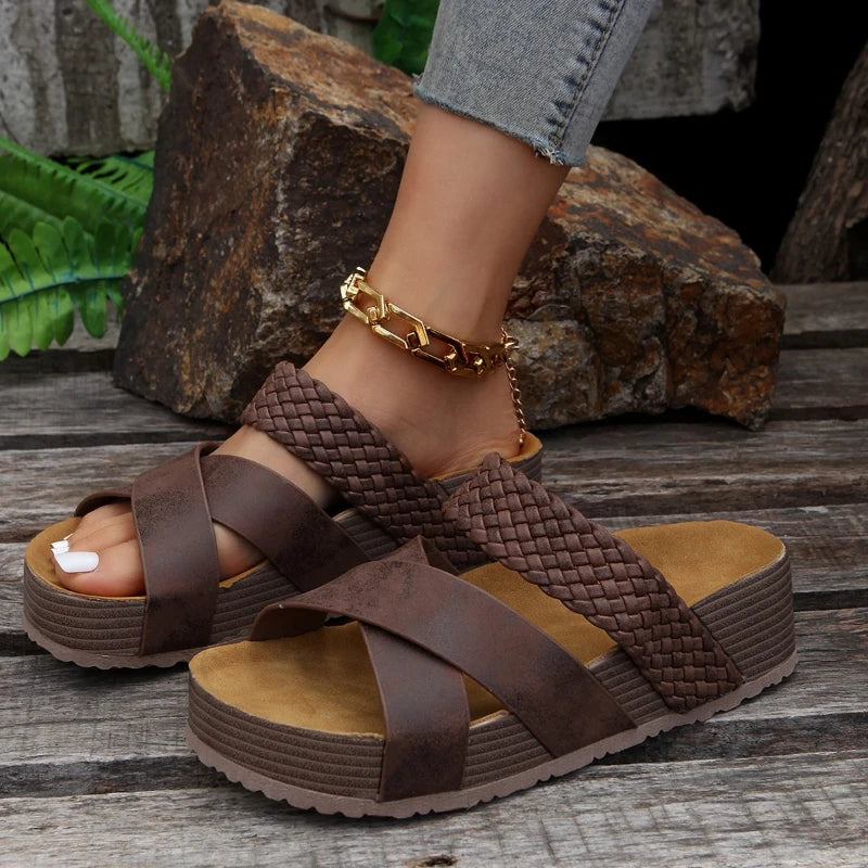 2023Flatform Cork Sandals Women Summer 2023 Non Slip Platform Clogs Slippers Female Thick Bottom Outdoor Slides Shoes Woman
