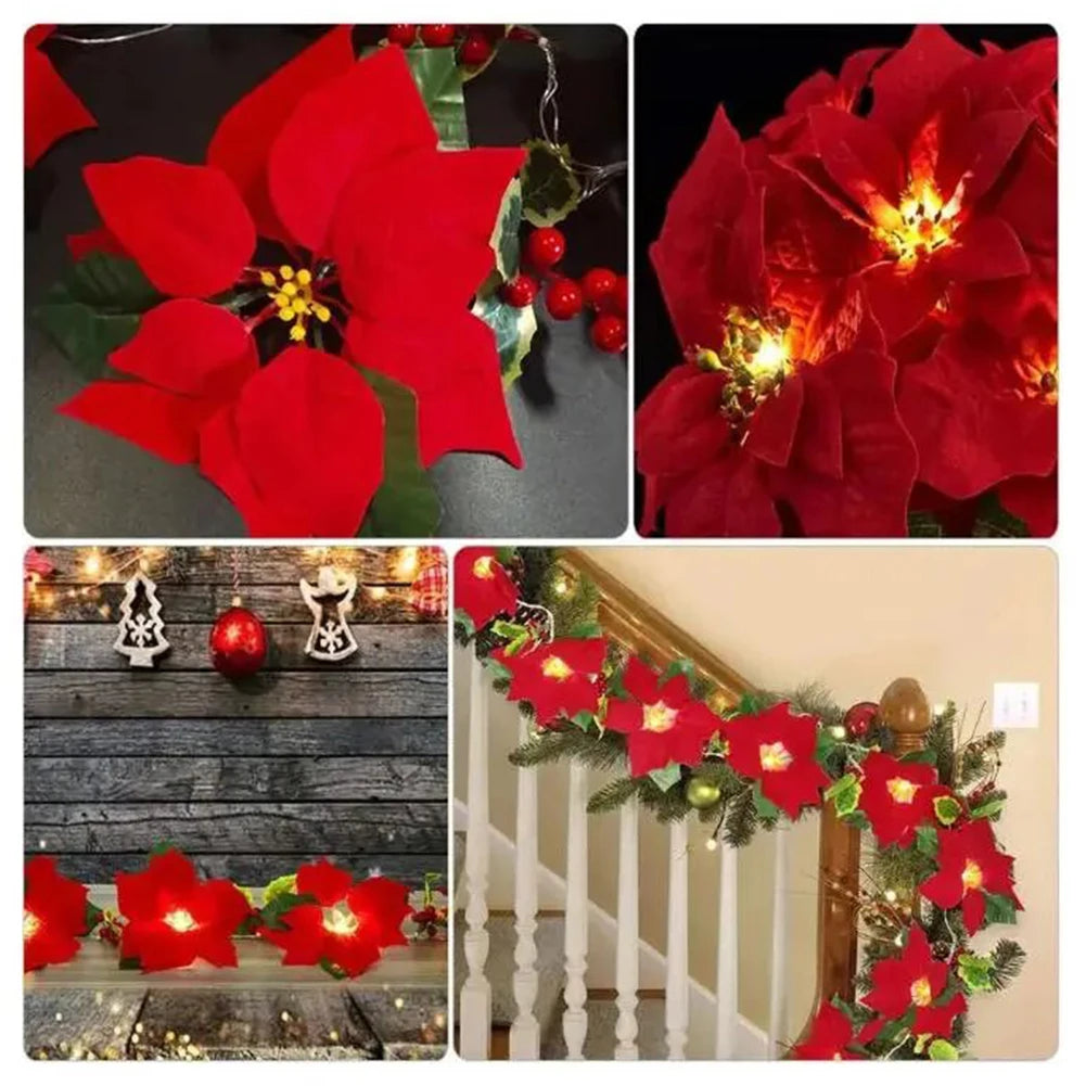 Christmas Garland With Led Lights Artificial Flower Xmas String Lights for Fireplace Winter Xmas Tree Table Decor
