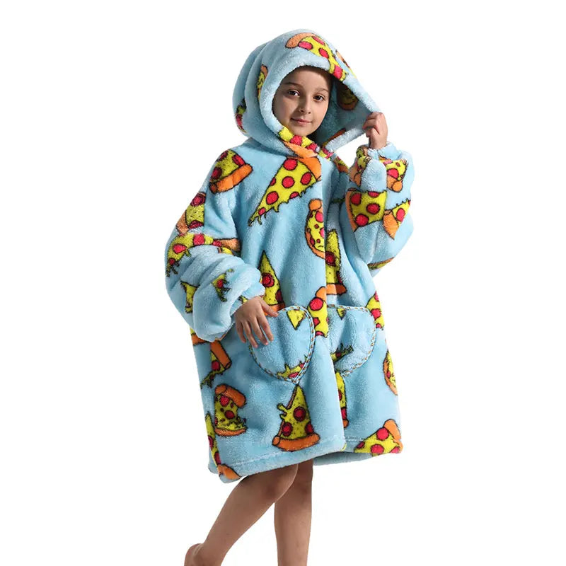 Kids Oversized Hoodie Blanket With Sleeve Boy Girl Sweatshirt Winter Fleece Hoody Avocado Rainbow Dinosaur Print Hooded Sweat