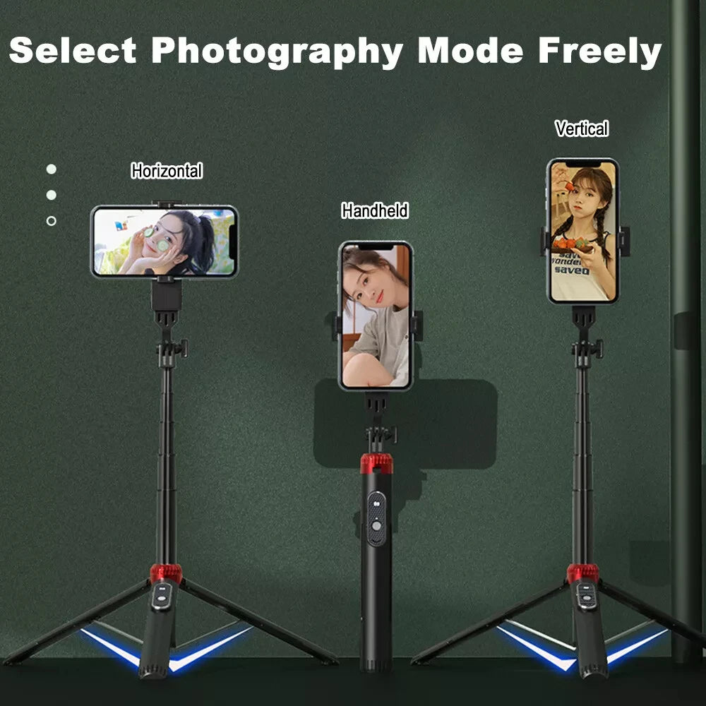 Selfie Stick Tripod 160CM Extendable Selfie Stick with Bluetooth Rechargable Remote Compatible with IPhone Android Phone, Camera
