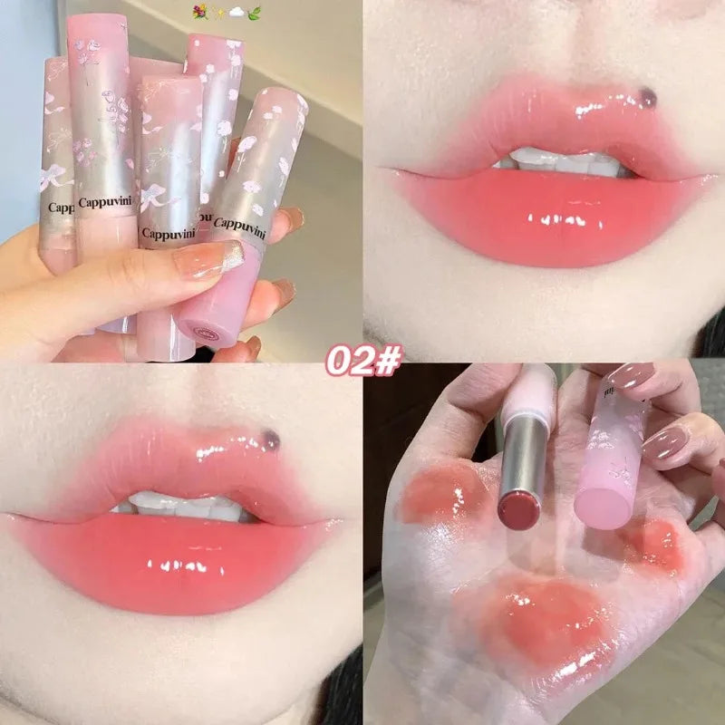 Mirror Glass Solid Lip Gloss Water Light Round Tube Lasting Moisturizing Lipstick Natural Nude Peach Tint Jelly Lip Glaze Makeup