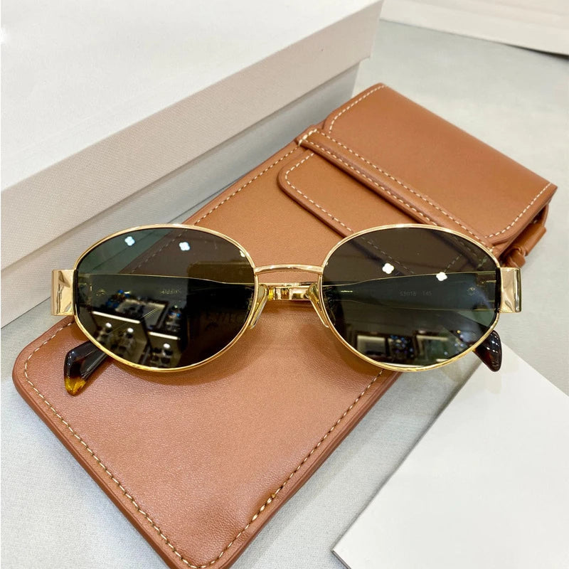 Fashion Retro Oval Sunglasses Women Trend Outdoor Metal Sun Glasses Luxury Brand Eyewear UV400 Goggles