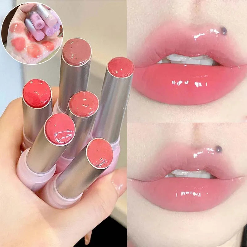 Mirror Glass Solid Lip Gloss Water Light Round Tube Lasting Moisturizing Lipstick Natural Nude Peach Tint Jelly Lip Glaze Makeup