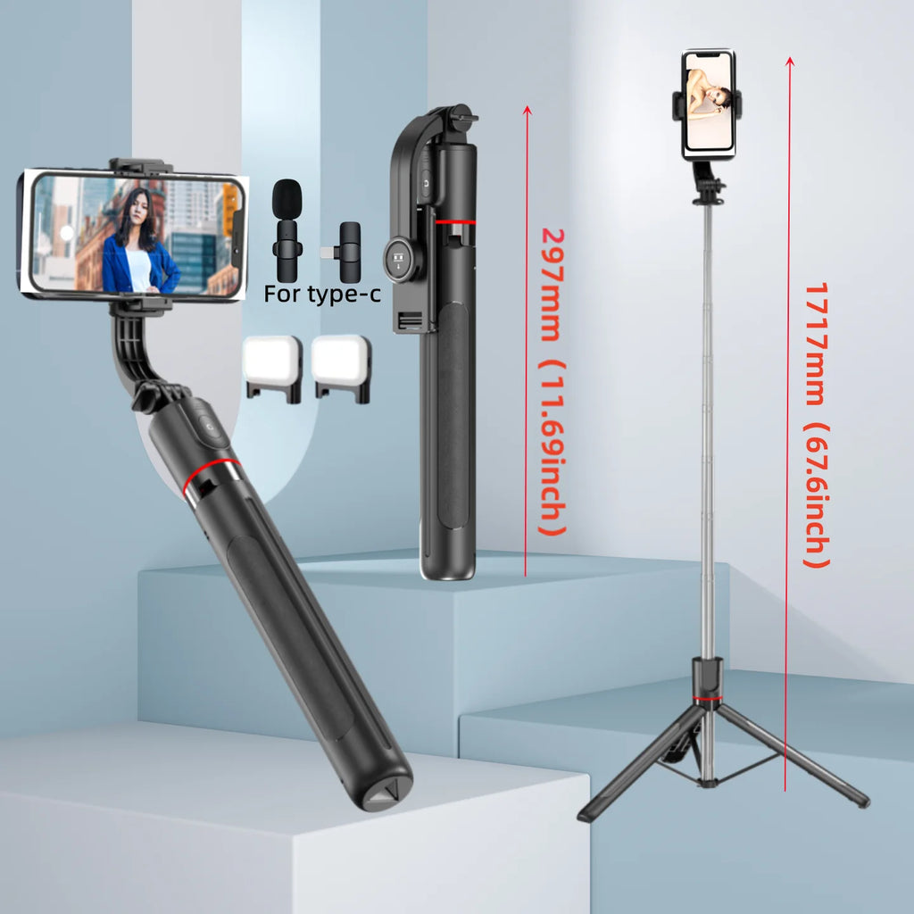 Selfie Stick Tripod with Bluetooth Remote, 6-Section Extendable Pole, 360° Rotation, Fill Light Option, for Phone Vlog