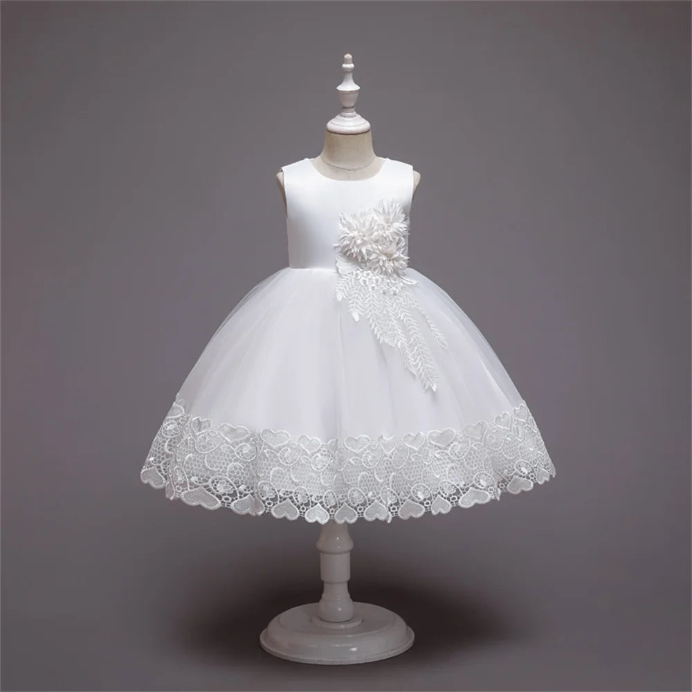 Yellow Lace Flower Girl Dress Bows Children's First Communion Dress Girls Sleeveless Princess Dresses
