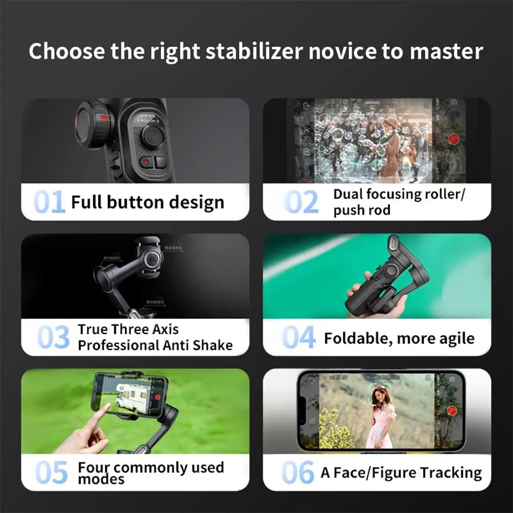 AOCHUAN Smart XE Gimbal Stabilizer 3-Axis Foldable Handheld Stand For iPhone Android With Focus Wheel For Vlog Live Streaming