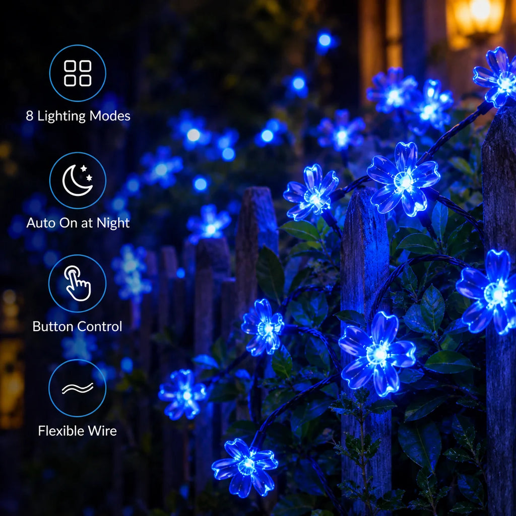 Halloween Lights Solar Cherry Blossom String Lights 5M/7M/12M 20/50/100LED 8 Modes for Garden Patio Haunted House Decor