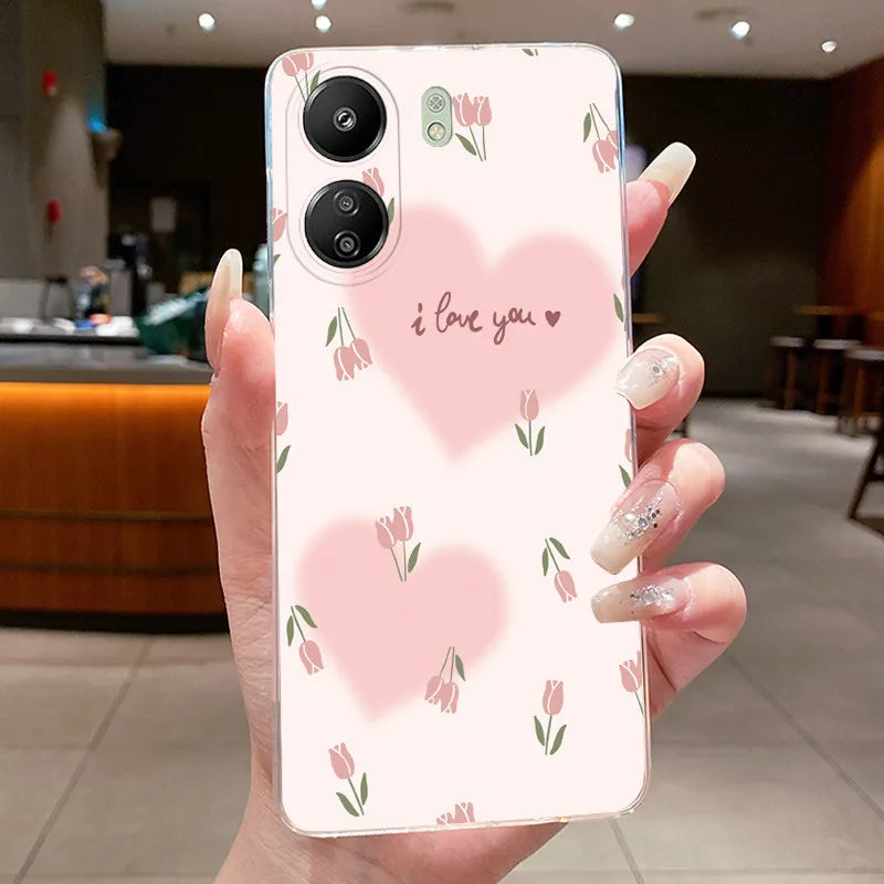 Case For Xiaomi Redmi 13C Poco C65 4G Capa Flower Butterfly Phone Casing Redmi13C Poco M6 5G Soft Silicone Transparent TPU Cover