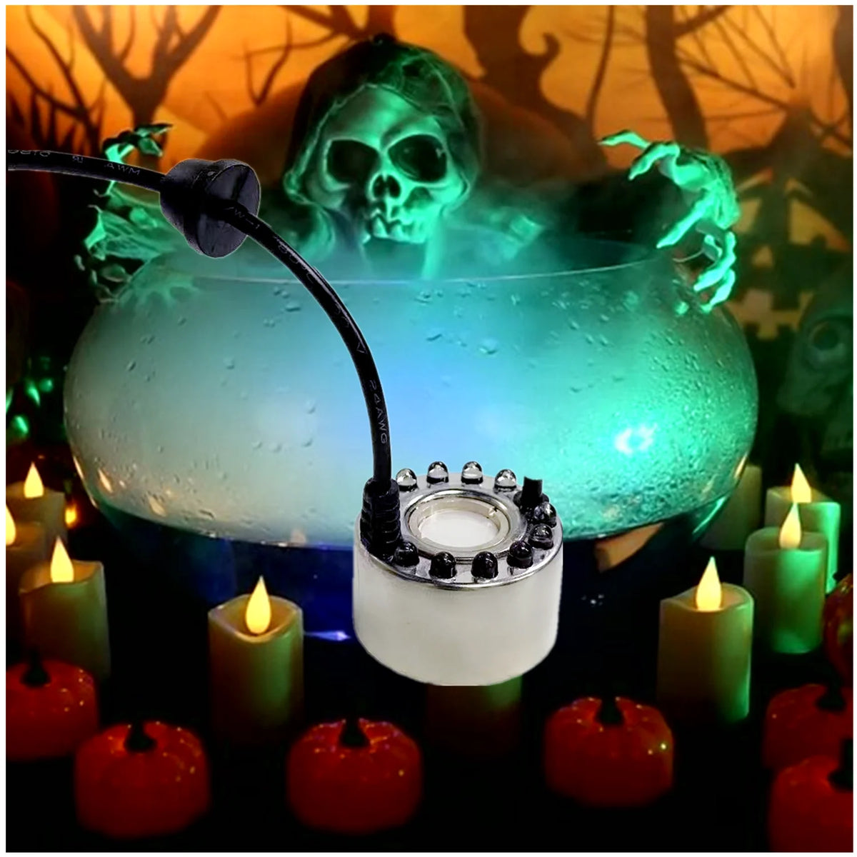 Fog Maker 12 Lights 16mm Mini LED Light Fogger Water Fountain Pond Fog Ultrasonic Atomizer for Party Halloween Pumpkin Christmas